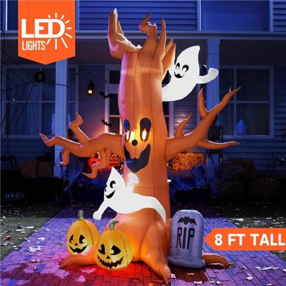 Joiedomi 8‎ FT Halloween Inflatable Scary Tree with Ghost Decorations, Pumpkin - Picture 3 of 8
